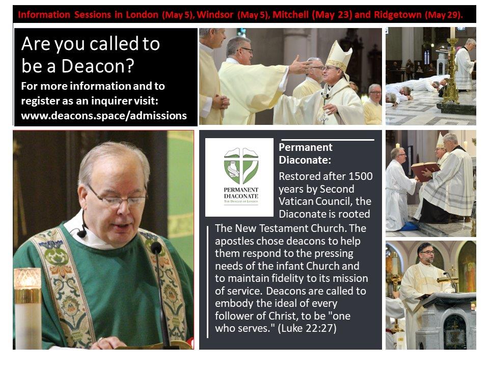 Are you called to be a Deacon? The first Information Sessions are in London and Windsor this Sunday. #Deacons #Diaconate