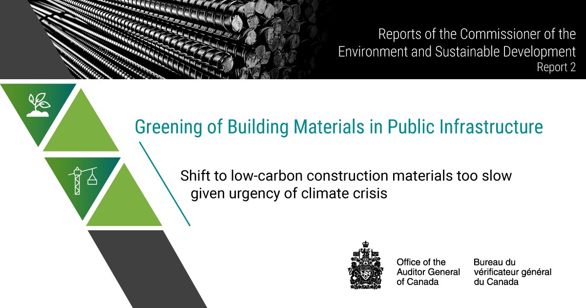 It was not until 2017 that the federal government addressed the issue of reducing the environmental impact of construction materials. Read the report Greening of Building Materials in Public Infrastructure: ow.ly/Y2aY50RuGEP #CdnPoli