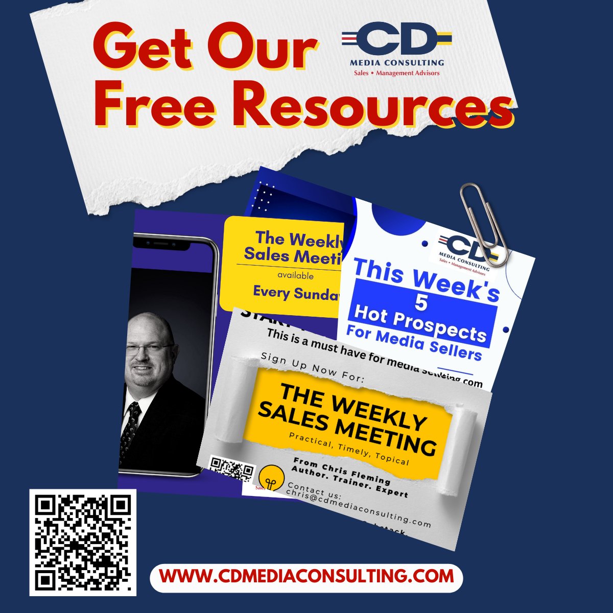 Get this week's hot prospects and our Weekly Sales Meeting at cdmediaconsulting.com. Free resources to help local sellers now: bit.ly/CDFreeIsforMe

#salestips #freeresources #selling #tvsales #radiosales #mediasales #salesmanagement