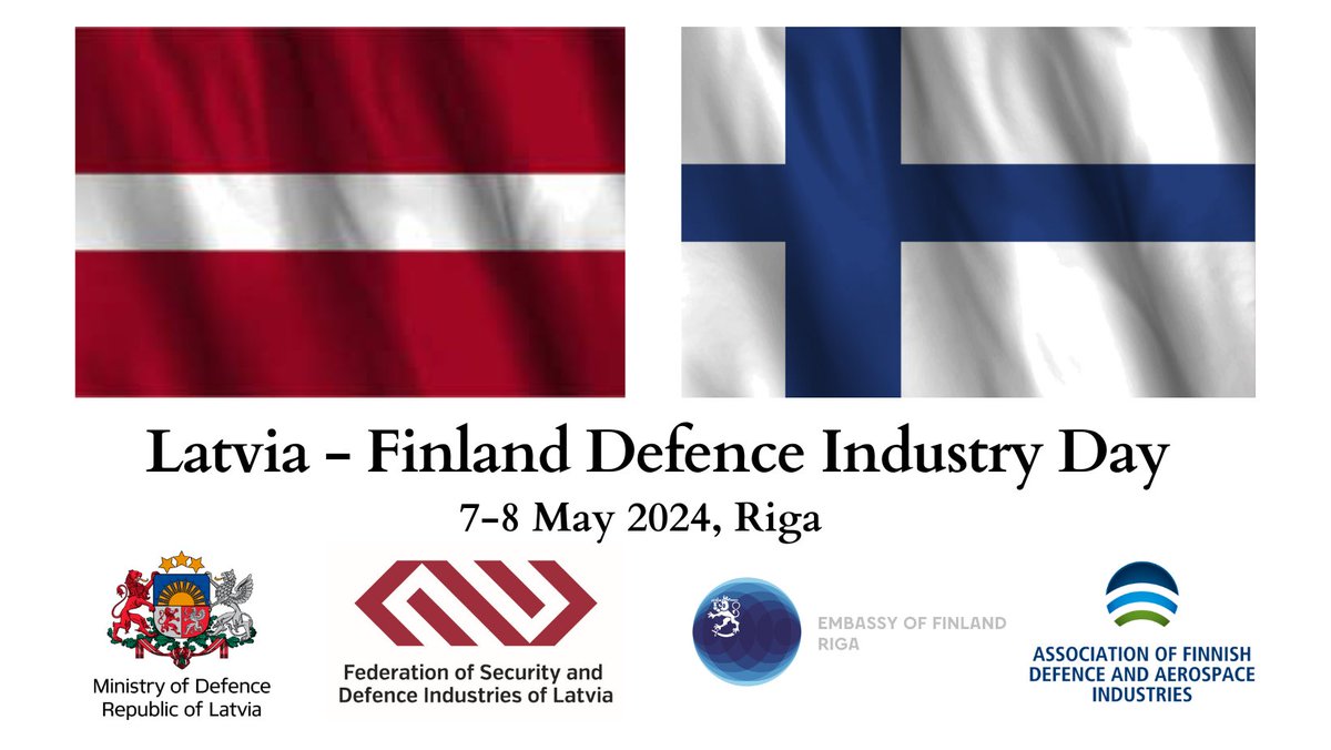 <a href="/DAIF_Latvija/">DAIF Latvija</a> aicina uz Latvijas - Somijas aizsardzības industriju dienu, 7.-8.05., Rīgā. Pasākumu organizē <a href="/DAIF_Latvija/">DAIF Latvija</a> &amp; #PIA sadarbībā ar abu valstu aizsardzības ministrijām ar Patria &amp; #NextGenerationEU atbalstu. Reģistrācija līdz 03.05.:  federacija.lv/lv/pasakumi/la…