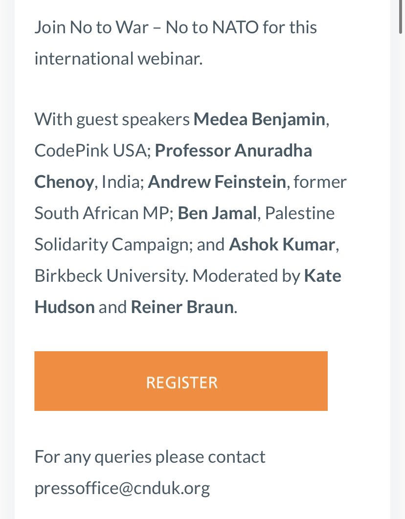 Speaking on this CND webinar this Tuesday from 5-6pm on supply chain disruption of the war machine Register here: cnduk.org/events/stoppin…