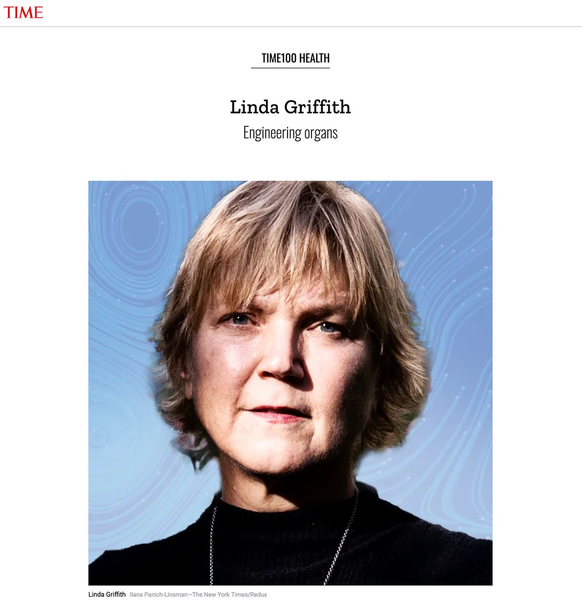 Prof Linda Griffith @LindaGGriffith1 has been recognized by TIME in their inaugural#TIME100Health list of 100 individuals who most influenced global health through engineering the first uterine organoid mimicking the human uterus with endometriosis. ow.ly/1Vf950RuNW1