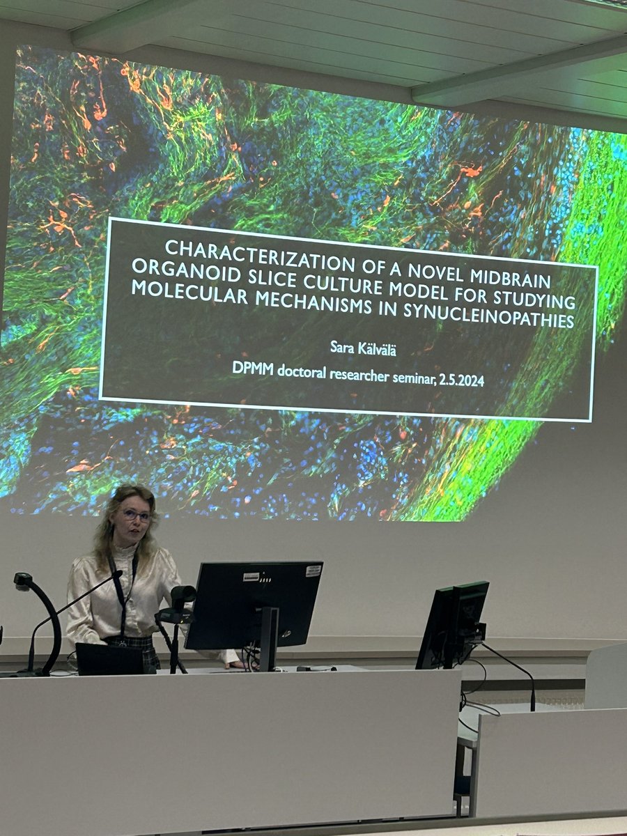 Our doctoral researcher @KalvalaSara gave a talk today discussing the advantages of using her air-liquid interface slice culture for midbrain organoids as a model of #Parkinsonsdisease for the @UEF_DPMM seminar series @AIV_Institute