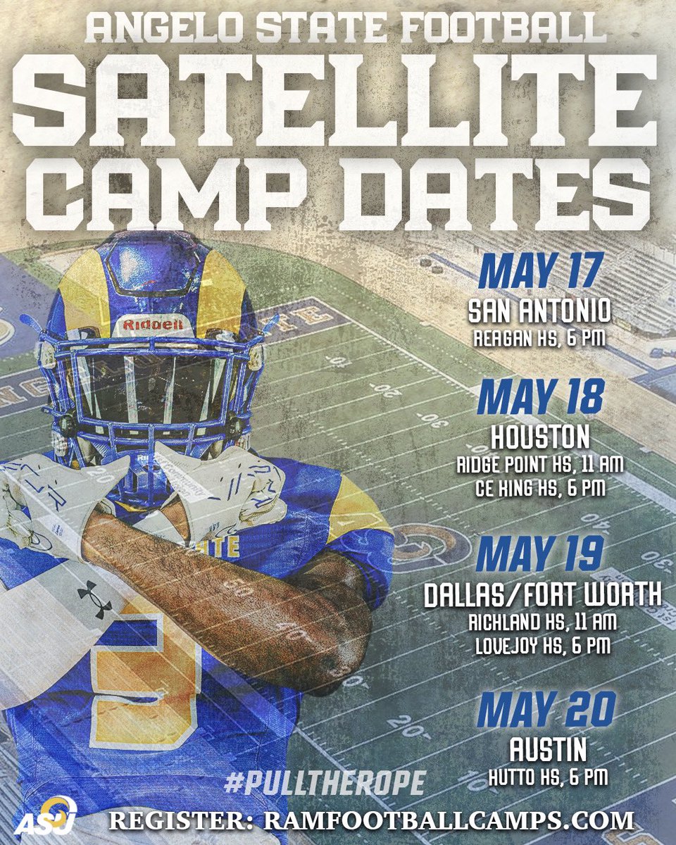 🚨🚨Camp SZN right around the corner! 🚨🚨 Come get some good work in with a great staff! Looking forward to seeing guys we will eventually sign to be Rams! ‼️Come ball out‼️ #WinTheDay | #PullTheRope @ASURamFootball