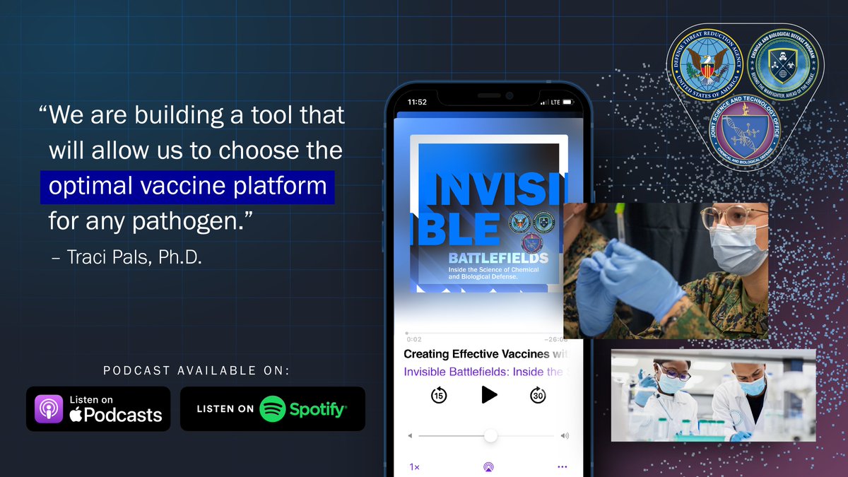 New ep. of #InvisibleBattlefields Host Alison Director-Myska chats w/Dr. Traci Pals, #DTRAJSTO scientist, about the RAPTER program - developing a predictive capability for matching a specific bacteria, virus, or toxin w/the most appropriate vaccine platform. Listen TODAY!