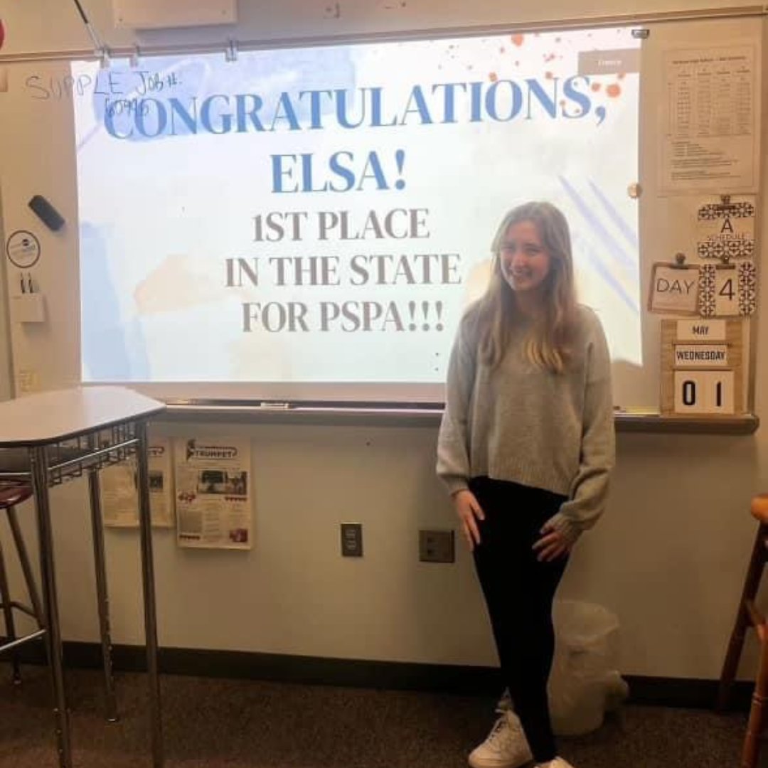 Congratulations to Elsa Hoderewski on winning 1st place in the state (at the PSPA Conference) for the PHS Trumpet newspaper's podcast, The Blare! Congratulations also to Sarah George, the producer.