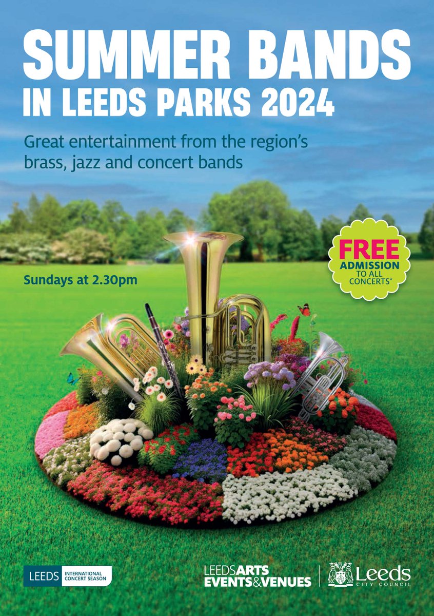 Summer Bands in Leeds Parks returns from Sunday 5 May! 🎵 Entertainment from the region's brass, jazz and concert bands. Free admission to the majority of concerts View the concerts online ➡️tiny.cc/SummerBands