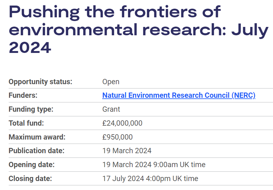 Exciting funding opportunity📣 

Apply for funding to pursue an ambitious, high risk and high reward project in environmental research.

Details: orlo.uk/2d5uG

Closes 17 July