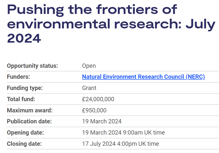 Exciting funding opportunity📣 Apply for funding to pursue an ambitious, high risk and high reward project in environmental research. Details: orlo.uk/2d5uG Closes 17 July