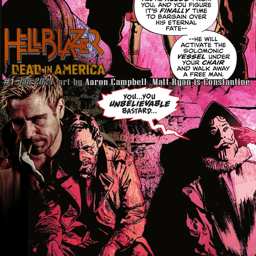 Matt Ryan #Constantine in #HELLBLAZER: DEAD in AMERICA #1
'You unbelievable bastard ---' This mysterious girl scout is such a spoiler.

(🔥Going to do some comparisons of Aaron Campbell's comic John to @mattryanreal live-action John, issue by issue.)