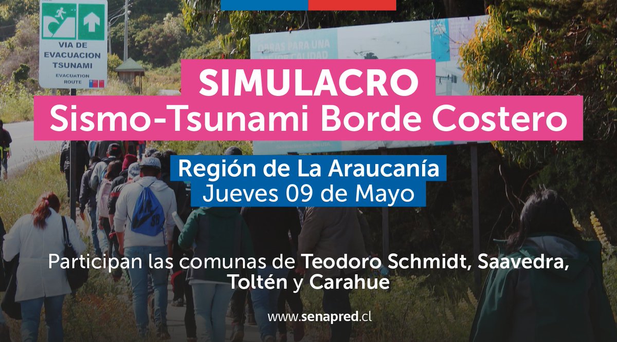 📢 ¡Atención! El próximo 09/05 la mensajería SAE dará inicio al #SimulacroAraucanía de sismo y tsunami. Prepárate junto a tu familia y pon a prueba tu plan #FamiliaPreparada. Más info en web.senapred.cl/simulacros_t/l…