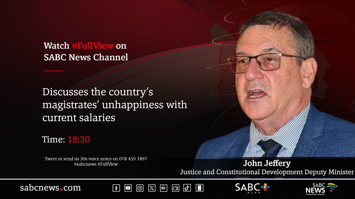 [TODAY] on #Fullview discusses South Africa's magistrates' unhappiness with current salaries with  John Jeffrey #sabcnews