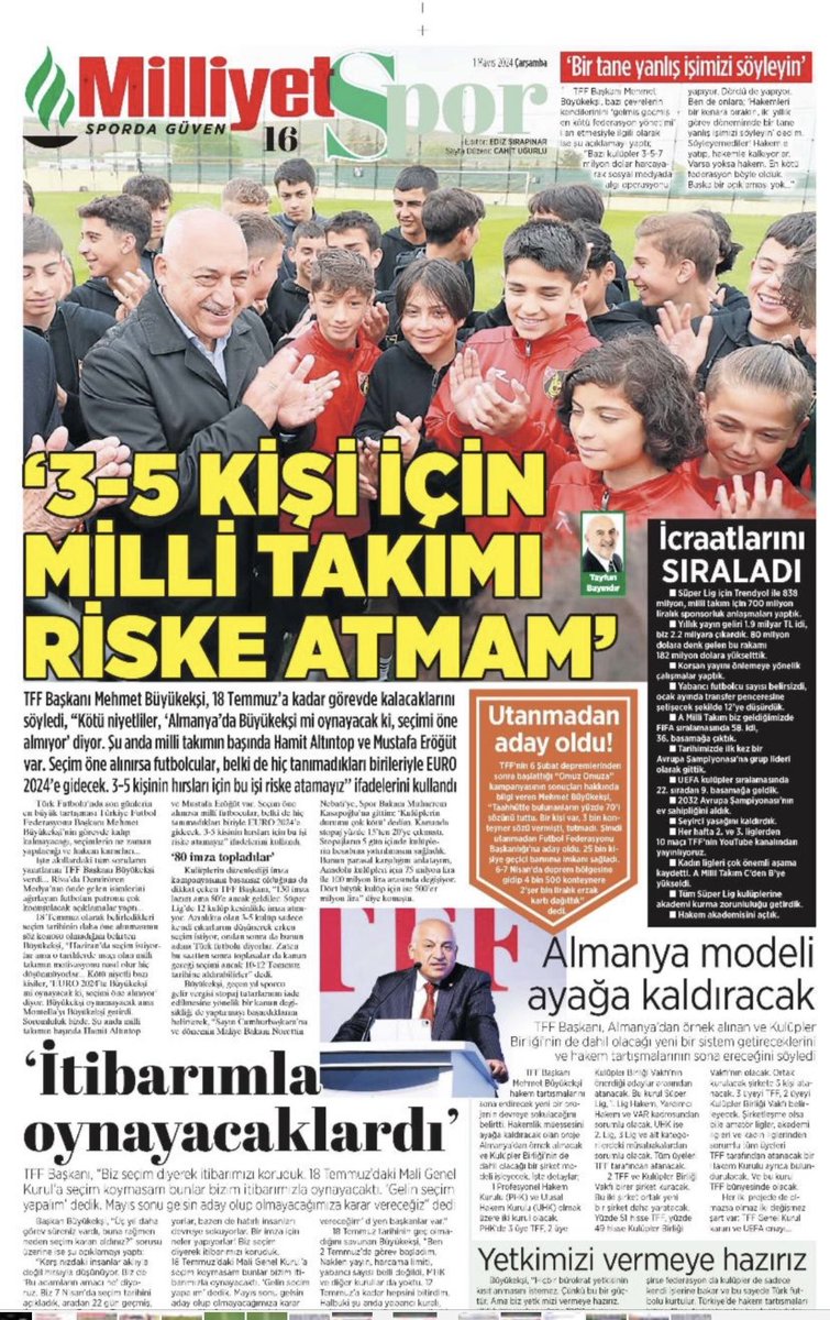 Neymiş efendim EURO 24 öncesi seçim olursa milli takım olumsuz etkilenirmiş… Koltuk meraklısı değilmiş…🤗
Lütfen birileri Sayın başkana EURO 2008 öncesi genel kurul yapıldığını yeni yönetimle gidilen o şampiyonada tarihi zafer elde edildiğini hatırlatsın…