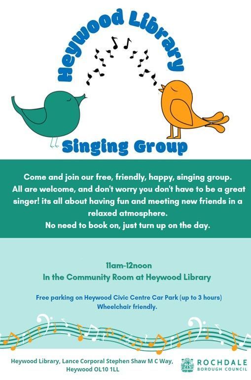 The next Heywood Library singalong will be tomorrow, 11-12noon in the community room. You don't have to be a great singer! it's all about having fun. It is free to attend and no need to pre-book, refreshments also provided, so why not call in and give it a go! 🎵
