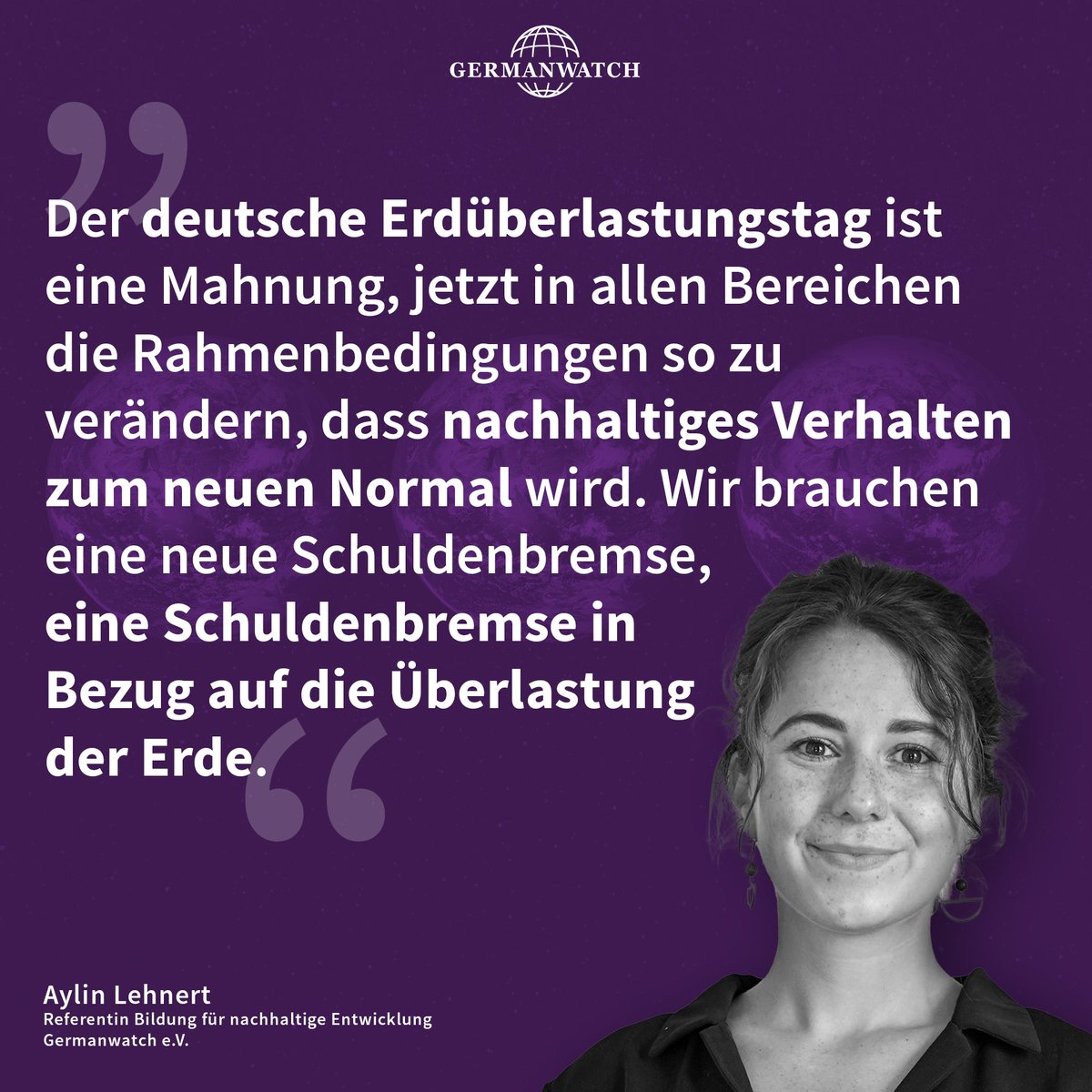 Ab dem 2. Mai leben wir auf Pump: Der deutsche #Erdüberlastungstag markiert den Zeitpunkt, ab dem Deutschland seine natürlichen Ressourcen für das gesamte Jahr aufgebraucht hat. Zeit für eine neue Form der Schuldenbremse! Alle Infos: germanwatch.org/de/overshoot