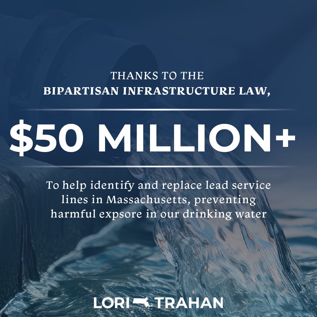 Every family deserves access to safe, lead-free drinking water. The #BipartisanInfrastructureLaw is helping to make that a reality for #MA3 families by funding long overdue lead pipe replacements across the Commonwealth, putting the health and wellbeing of families first!
