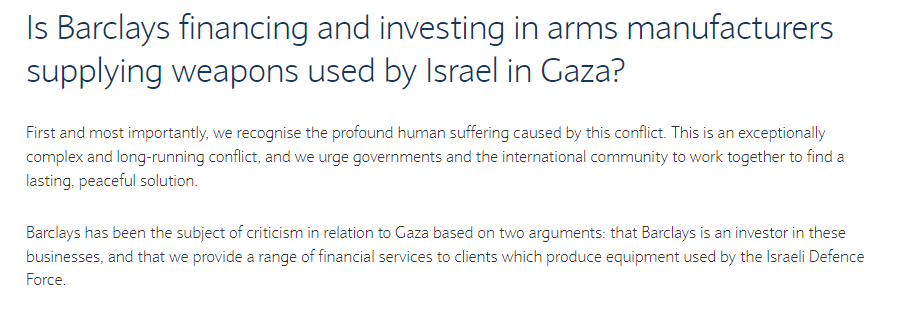 Facing a mass boycott and consistent protests at its branches, @BarclaysUK has released a statement desperately trying to obfuscate its role in financing companies supplying Israel with weapons and military tech used in its attacks on Palestinians. Here’s the facts 🧵(1/11)