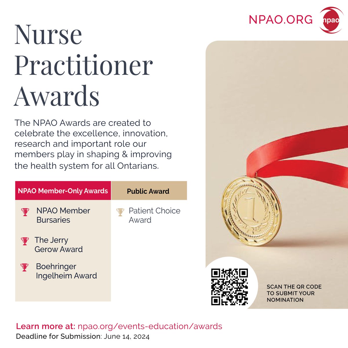 Calling all healthcare trailblazers! The NPAO Awards honour excellence, innovation, & research, recognizing our members' pivotal role in shaping Ontario's #healthcare landscape. Don't miss the chance to submit your nomination! npao.org/awards #NPAOAwards #OntarioHealth