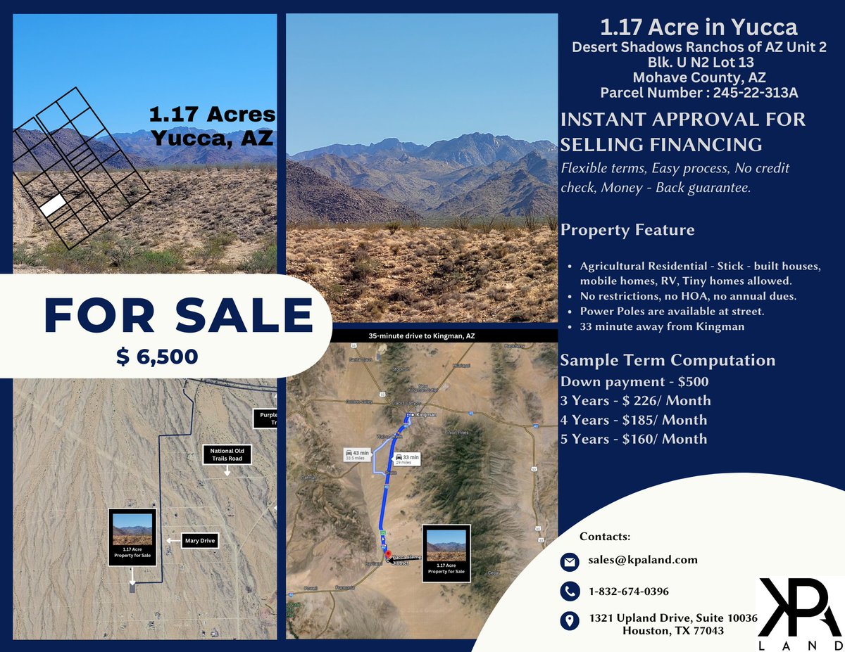 🌟 Exciting Opportunity in Yucca Valley! 🌟

#VacantLotForSale #landinvestment #desertliving #dreamland #yucca #YuccaValley #Arizona #arizonarealestate #KPALand