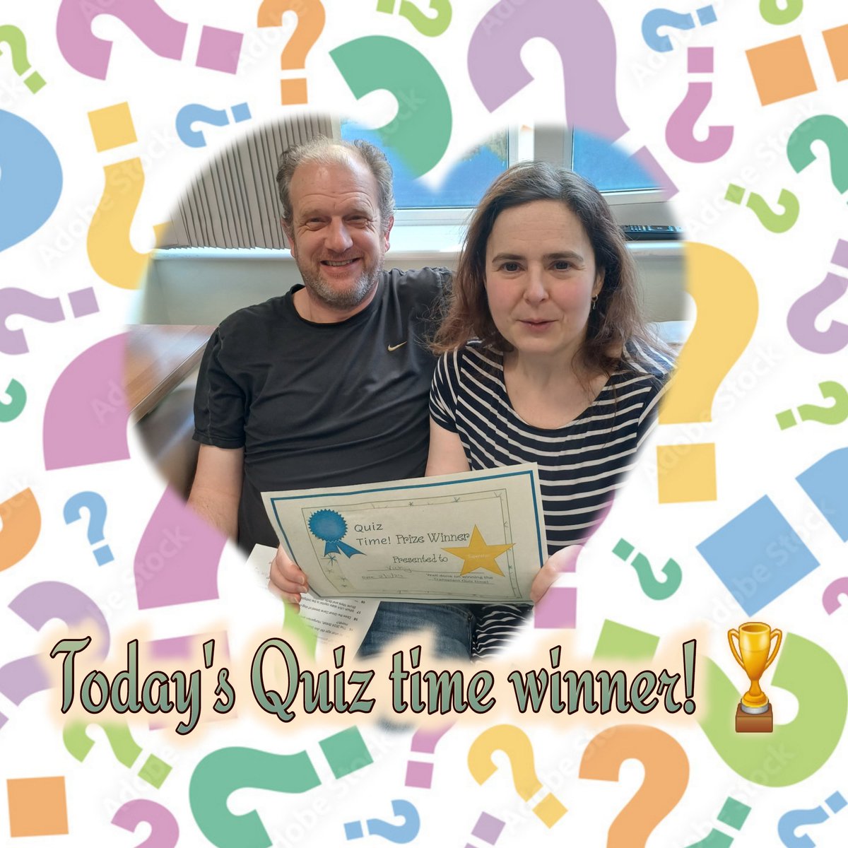 Today's Quiz time winner on JQ! Well done Vicky and Steve! Amazing score 👏 and such a lot of competition today for the quiz winners crown! 🏆 #brainhealth #quizzing @Michaela0895 @vikki_warman @TntTracy73 @MFT_PatientExp @parkerkarenj #distraction #winner