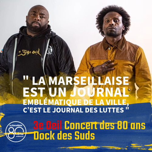 🍾Concert des 80 ans de La Marseillaise au Dock des Suds, 3e Œil sera là !
 Réservez votre place 👇
 tinyurl.com/5bfehbrx
#concert #LaMarseillaise80ans #anniversaire