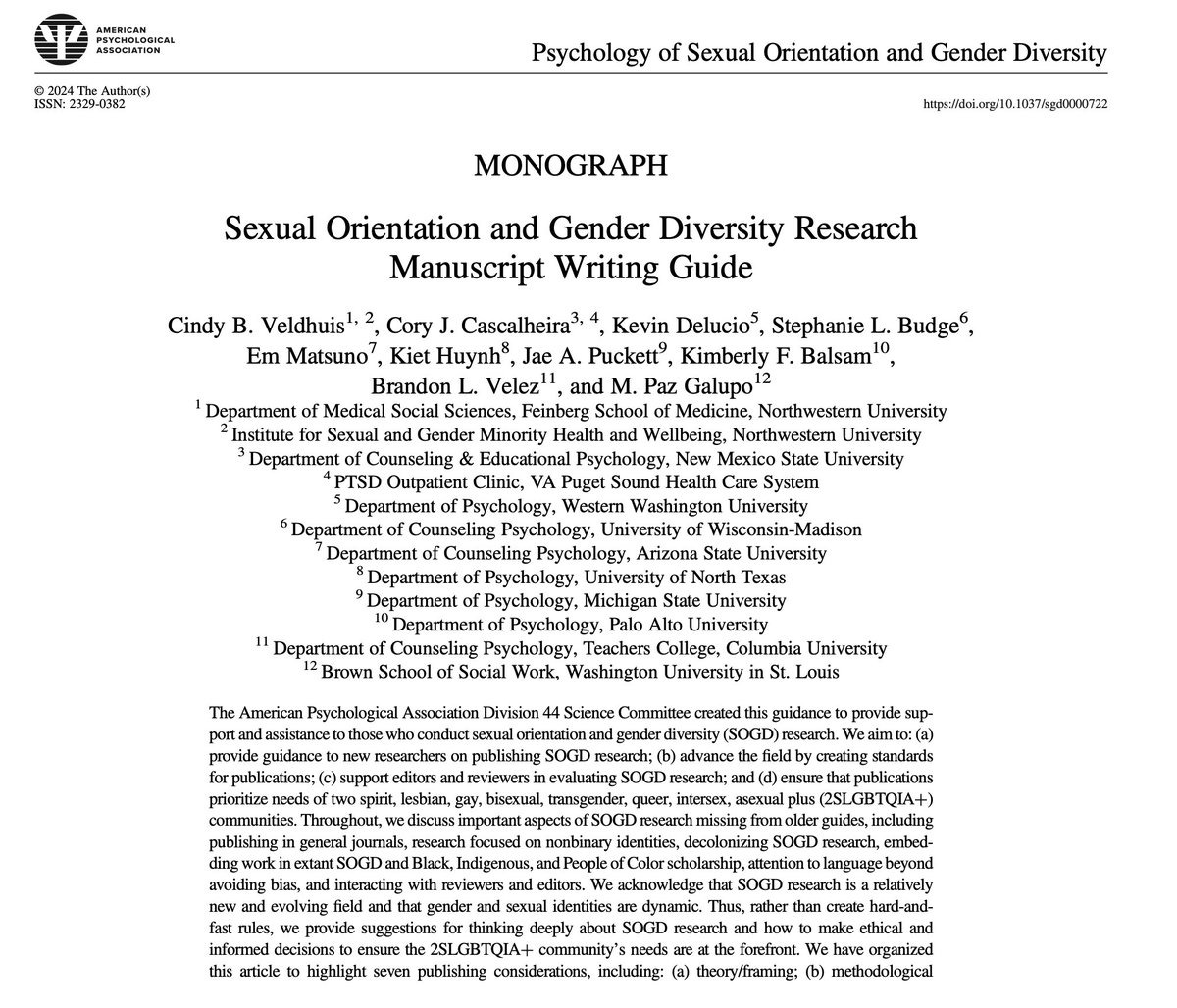 VERY EXCITING NEWS!!! Our guide on how to write LGBTQ+ research manuscripts is now available online in all of its extremely long glory! This was such a labor of love among an amazing team of researchers, clinicians, mentors, and students. psycnet.apa.org/fulltext/2024-…