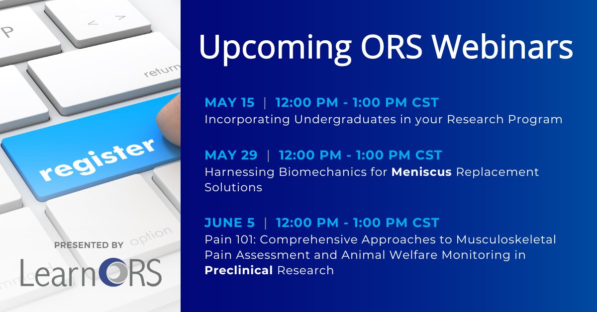 Don't miss out on the opportunity to expand your knowledge with #WebinarWednesdays, presented by LearnORS. Check out our upcoming webinars, offering invaluable scientific and career development insights. ORS members can register for free! Learn more: bit.ly/3c5yyQc