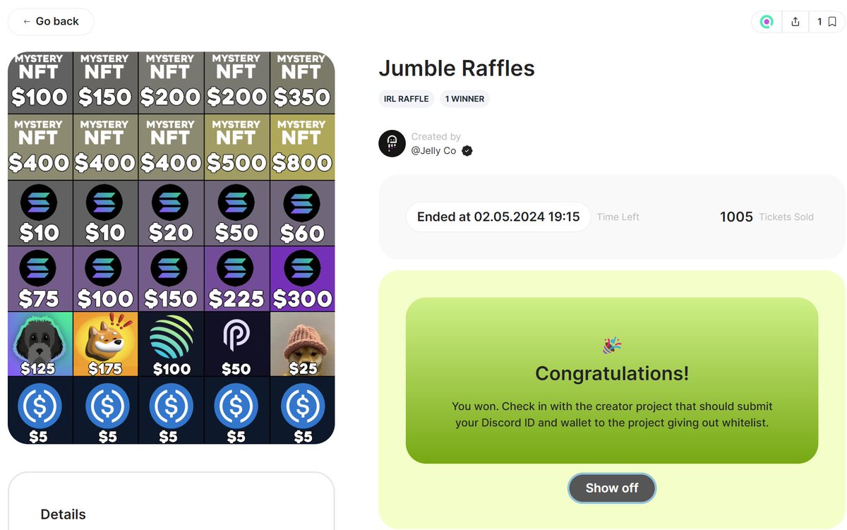 I just won Jumble Raffles on @MonetSAC! 🚀 Thankyou team @JellyCoNFT @CarlosOMFG