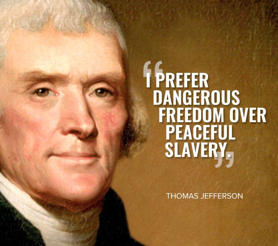 'I prefer dangerous freedom over peaceful slavery' - Thomas Jefferson

... And you?
#usa #thomasjefferson #merica #america #freedom #americanhistory