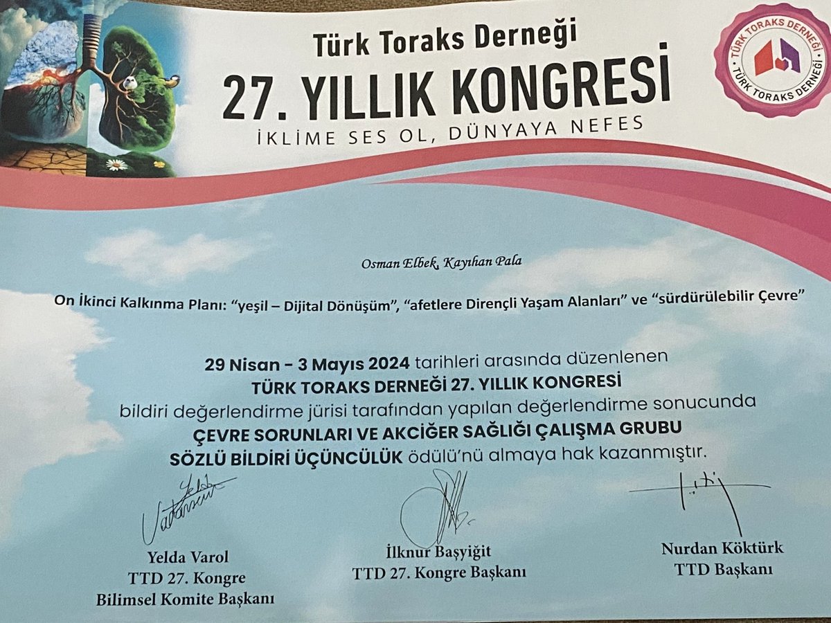 Değerli dostum Osman Elbek ile birlikte hazırladığımız iki sözlü bildirimizin ödüle değer bulunmasından büyük mutluluk duyduk, jüri üyelerine teşekkür ediyoruz. ⁦@osmanelbek⁩ ⁦@ToraksDernegi⁩