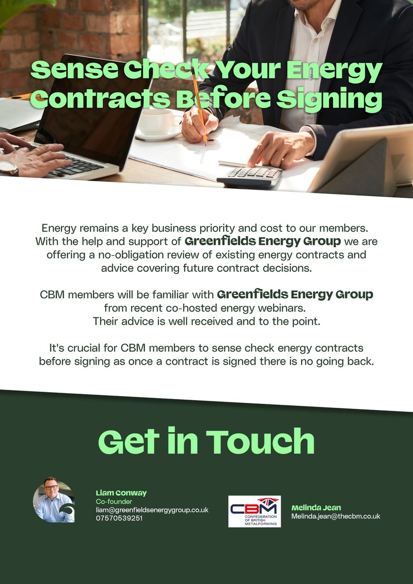 Sense check your energy contracts before signing. 
It's crucial for <a href="/CBM_UK/">CBM</a>  members to sense check energy contracts. Greenfields Energy Group Limited can help you with that.