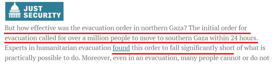 Lewis’ FIRST evidence that Israel does not properly lower civilian harm: IDF gave Gazans only 24 hrs to evacuate north. But Israel actually allowed Gazans 3 weeks to evacuate. The delayed ground entry by IDF is well documented. So already, the article grossly misrepresents. 2/