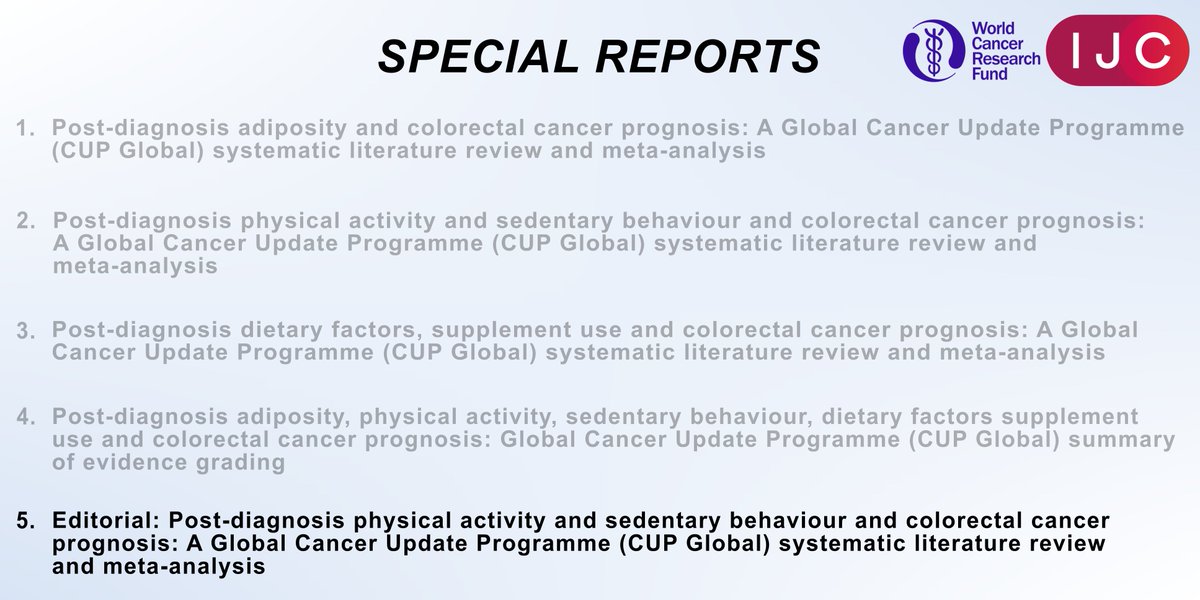 NOW ONLINE Check out the #Editorial from @IntJCanc 's very own Associate Editor, Prof. Rudolf Kaaks, discussing the special reports from @wcrfint, @WCRF_UK on how lifestyle impacts #colorectalcancer survival! ➡️doi.org/10.1002/ijc.34…