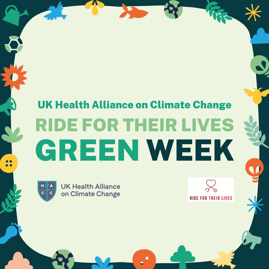 Join in and get involved in the @UKHealthClimate @RideLives #GreatBigGreenWeek cycle to highlight the benefits of swapping the car for active travel for the good of health and our environment. 2pm Sunday 9 June 2024 #SwapTogether #GreatBigGreenWeek ridefortheirlives.net/rides/ukhacc-r…