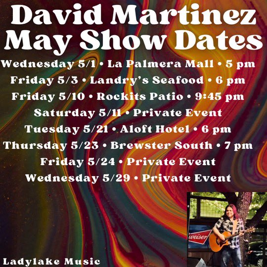 🌊🎸🎼 Coming Up!! #May #TX Award-Winning Artist @davidmartinezmu #live Friday 5/3 at @LandrysSeafood #acoustic #show #Texas • 6PM @LadyLakeMusic #PR #indie #rock #originalmusic