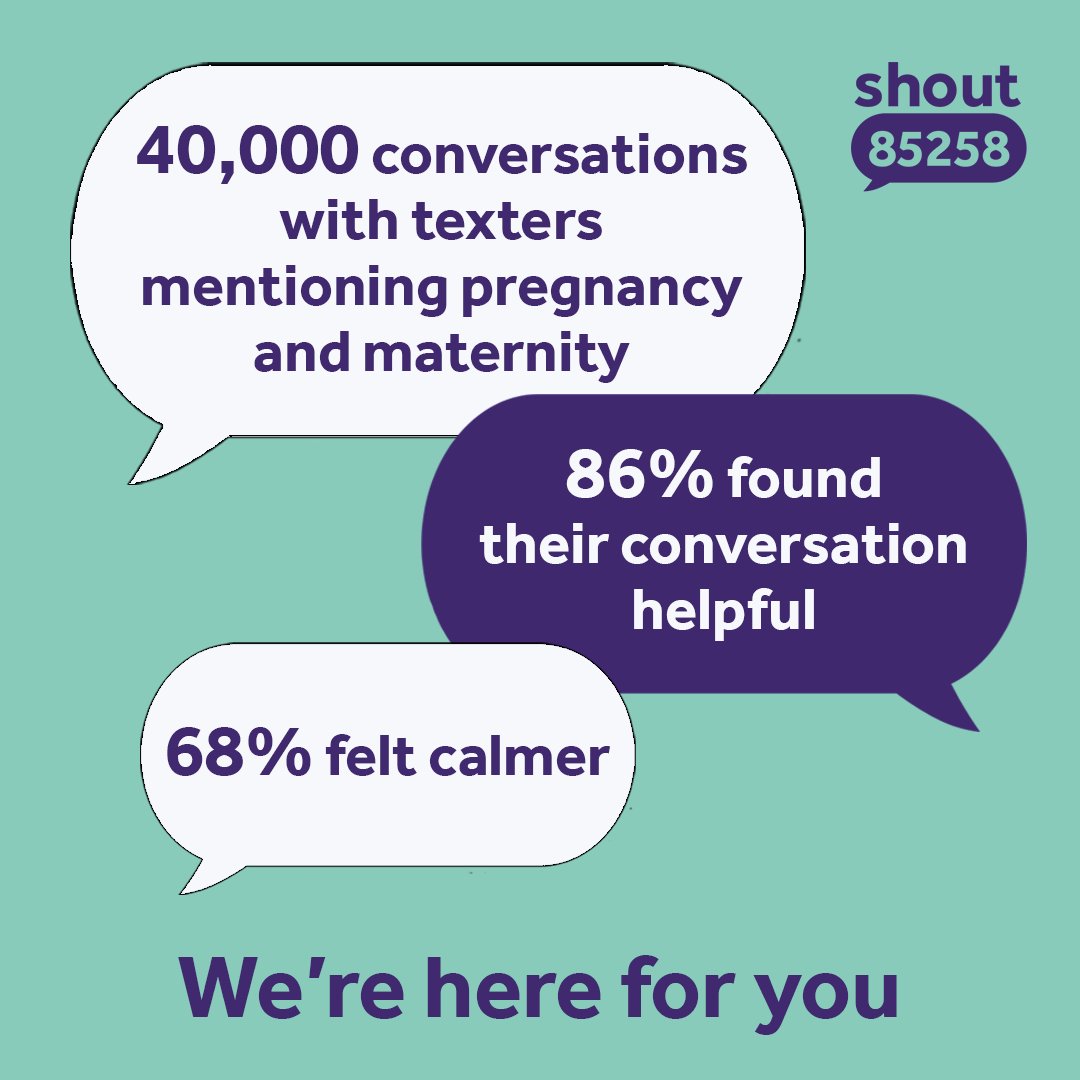 If you're carrying, adopting or raising a child, this #MaternalMentalHealthMonth know that we're here for you any time of the day or night. Text SHOUT to 85258 to speak to a trained volunteer 💜