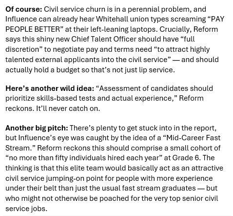 Very grateful to Matt Honeycombe-Foster for a brilliant summary or our new (63-page) report in the ever excellent Politico London Influence newsletter Particularly pleased to see the 'get more talent in & up' recommendations highlighted 🤩