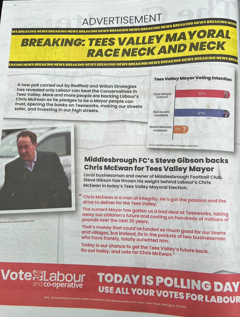 Great to have Middlesbrough FC’s Steve Gibson’s backing. Vote for a Mayor you can trust. Only Labour can beat the Tory’s.