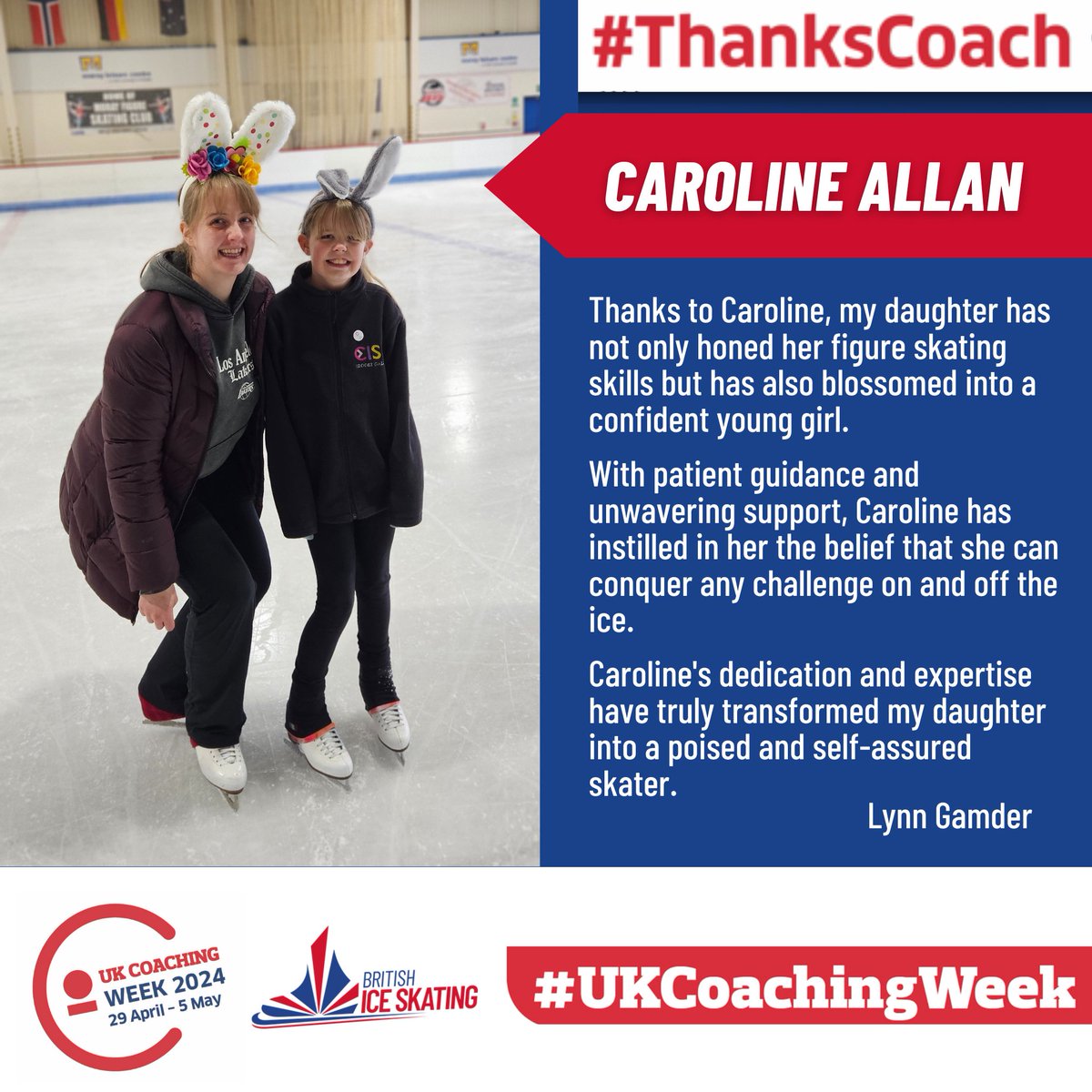 Let's say #ThanksCoach to Caroline, whose guidance is helping skaters grow in self-belief and confidence!

#ThanksCoach #UKCoachingWeek #CoachingHeroes #MakingADifference #HolisticCoaching
