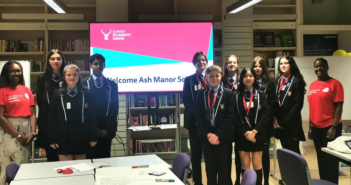 @AshManorSchool's  Senior Student Leadership Team joined our @SurreyUnion this wk for a day of developing their manifestos and action plans for their school, exploring the Uni & SU and, learning from our fab VP Voice Kiara and VP Activity Amy - who were absolutely fantastic🤩1/2