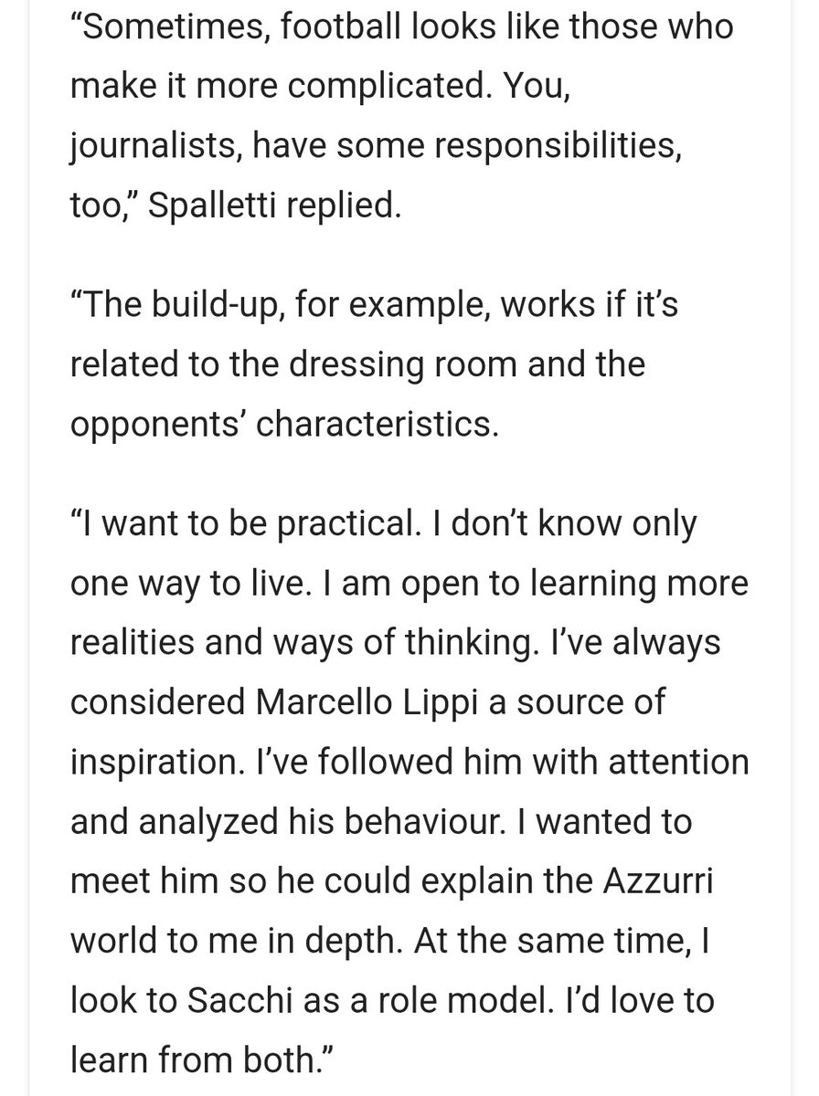 Spalletti talking on Lippi as an inspiration and wanting to learn from him on managing Italian NT. Just another coach to add to the list of winners that draw inspiration from him.