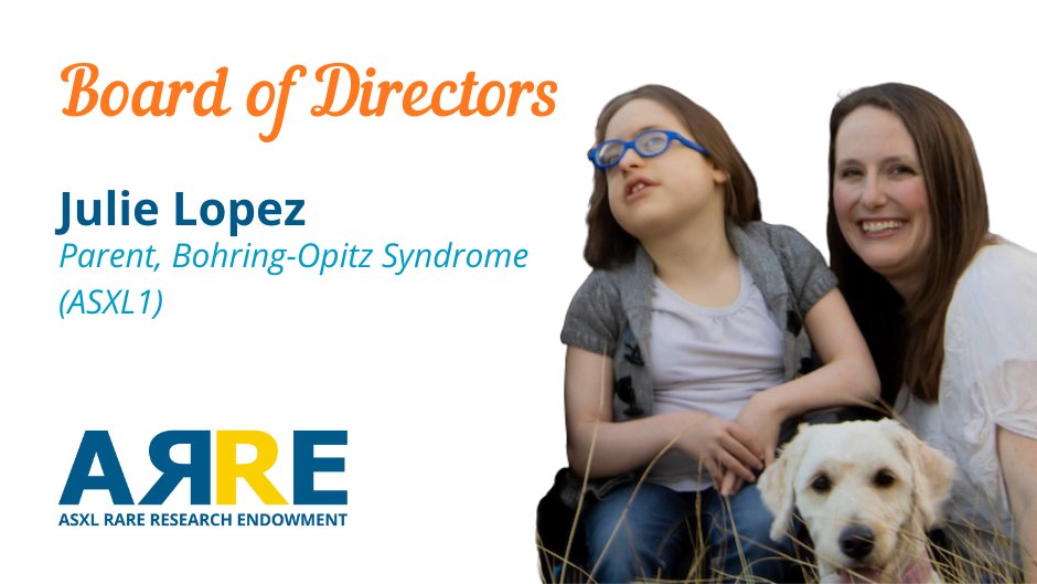 Meet our Board of Directors! Julie Lopez has served as a volunteer since 2018 and joined the board in 2021. She manages our research grant program and other research initiatives. Julie lives in Idaho with her daughter Isabelle who has Bohring-Opitz Syndrome (ASXL1).