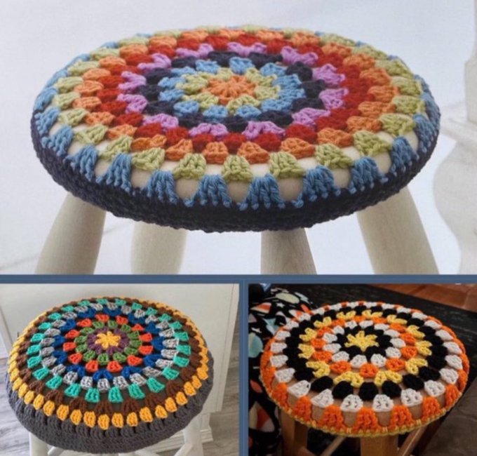 Fill your home with crochet and show off your skills with this round stool cover pattern. 🌈 Ideal for using up left over yarn upcycling old chairs or giving a new one a fresh vibe while adding personality to your home décor. 😊 #MHHSBD #craftbizparty #UKMakers