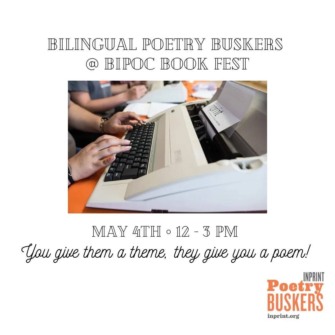 Give them a theme, they give you a custom poem. It's as simple & wonderful as that. Check out the Inprint Bilingual Poetry Buskers at this year's @BIPOCBookFest along with a great line-up of panels, readings, book fair, & more! Link to tickets: inprinthouston.org/event/inprint-…