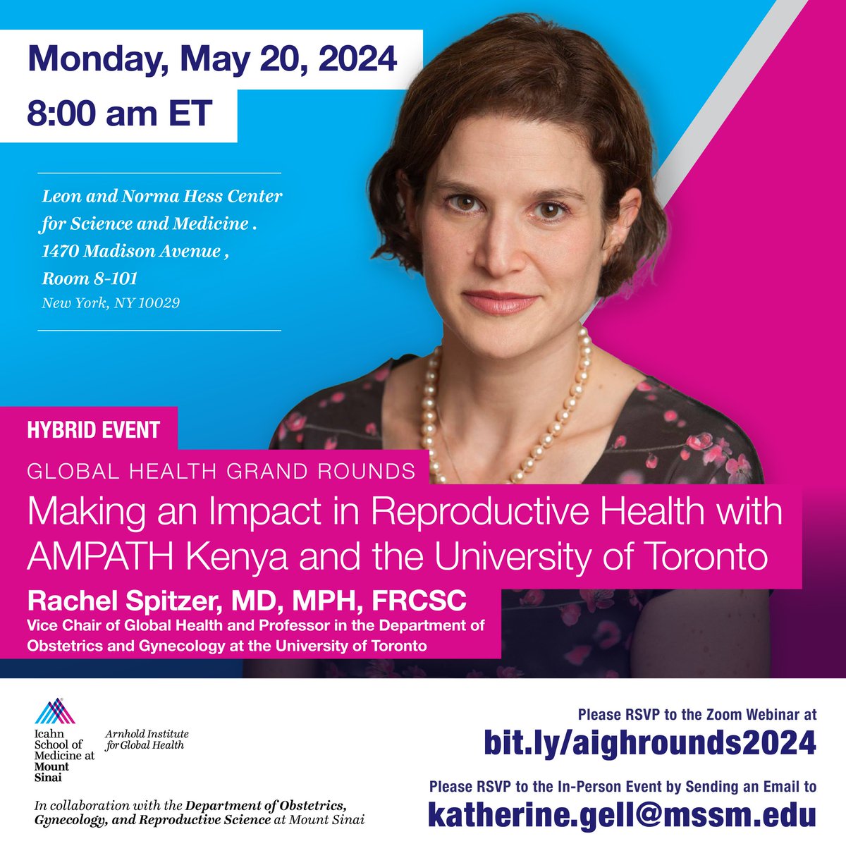 Check our next Global Health Grand Rounds on May 20th at 8 am to learn more about Dr. Rachel Spitzer and her work with AMPATH Kenya! Register at the link in our flyer!! #globalhealth #webinar #healthequity #reproductivehealth