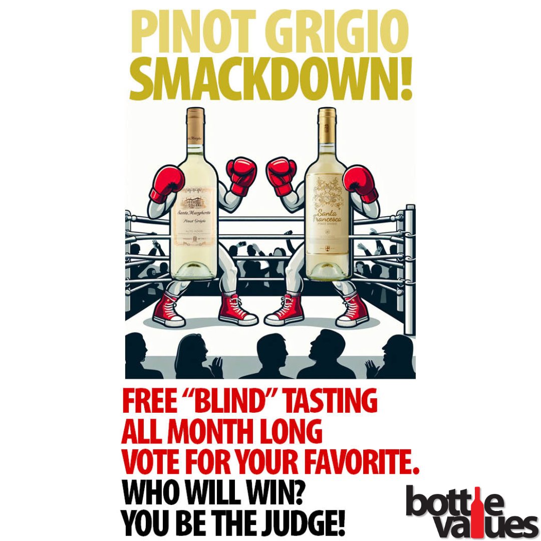 Come in store for a blind tasting and vote for your favorite Pinot Grigio during this month's SMACKDOWN! #santamargarita #santafrancesca #pinotgrigio #whitewine #winesmackdown #smackdown #wine #bottlevalues #oldbethpage #longisland