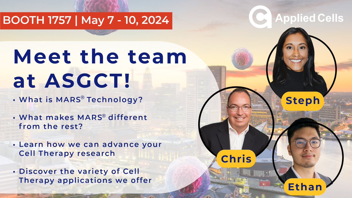 Meet our team at #ASGCT2024 at BOOTH 1757 & ask us about our MARS® Technology. Discover what new innovations we're brewing in the world of #CellTherapy & #CancerResearch. Learn how we can help you integrate MARS® into your research! #Hematology #genetherapy #Biotech