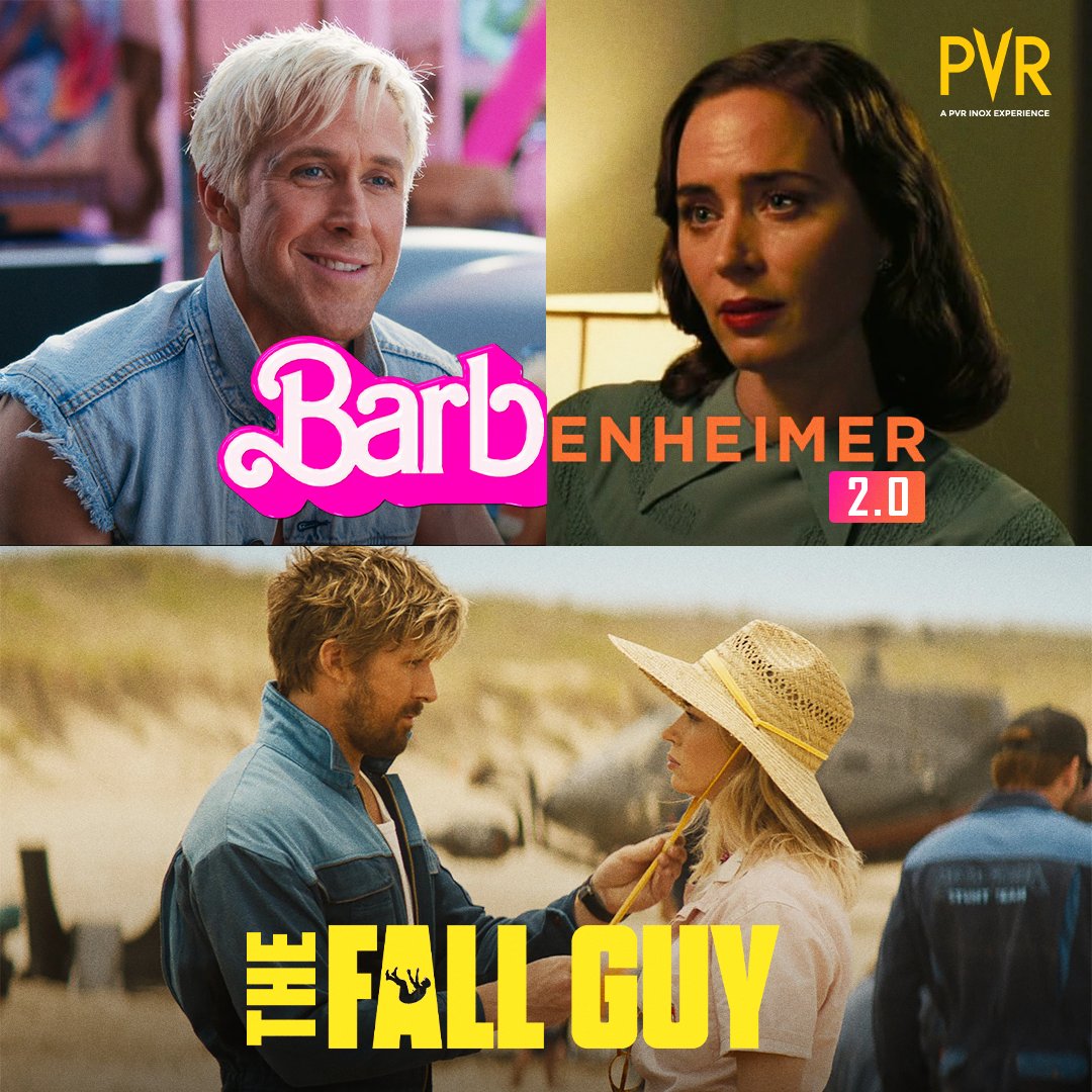 Introducing Barbenheimer 2.0! 🚀 From Barbie to Oppenheimer, Ryan Gosling and Emily Blunt unite in The Fall Guy! Do you think they will set the screen on fire? Now screening at PVR INOX! Book now: cutt.ly/y7S9ryy #RyanGosling #EmilyBlunt #TheFallGuy #Barbenheimer2.0