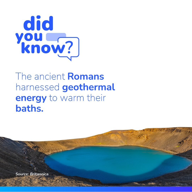 🏛️💧 #DidYouKnow that the ancient Romans harnessed geothermal energy to warm their baths? Their ingenious use of natural heat showcases the early recognition of #renewableenergy sources. Today, geothermal energy continues to play a vital role in sustainable energy solutions.
