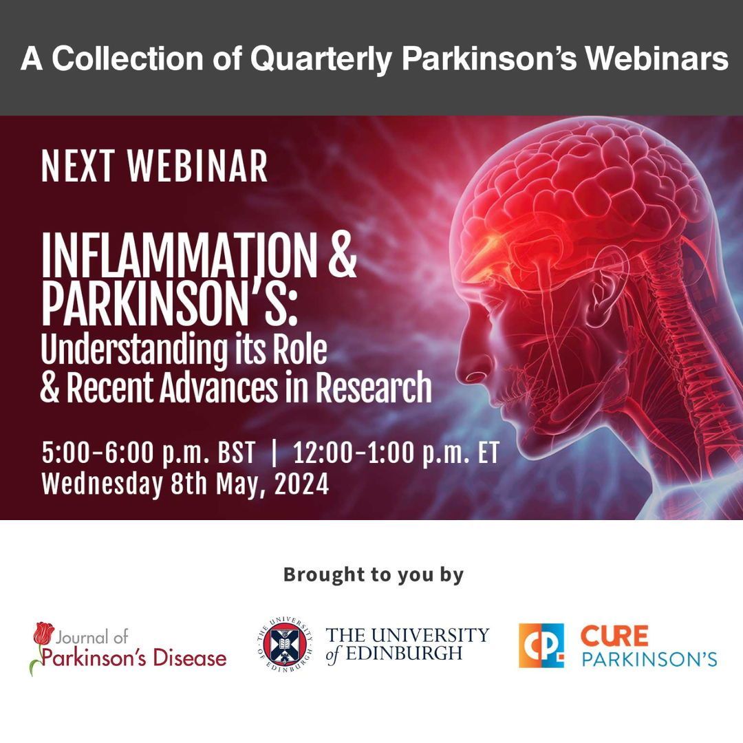 Join our next webinar discussing inflammation and #Parkinsons, held in partnership with @journal_PD and the University of Edinburgh. Book your free place now: buff.ly/44neArg #ParkinsonsResearch #Inflammation #FundParkinsons #CureParkinsons